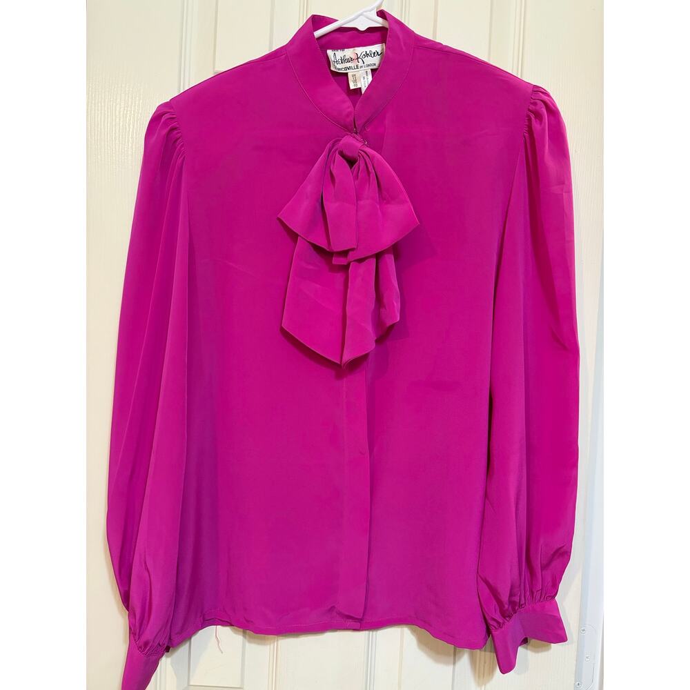 Vintage Arthur Kohler Tricoville of London Fuchsia P- Bow Blouse Womens US 10